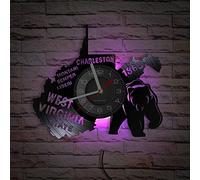 Timethink 12'' USA West Virginia State LED Wall Clock with 7 Colors Changing, Virginia State Silent Non Ticking Night Light Vinyl Record Wall Clock Watch WV Elephant Vintage Bedroom Living Room Decor