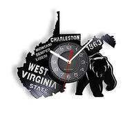 Timethink 12'' USA West Virginia State Wall Clock, Virginia State Decorative Silent Quartz Non Ticking Battery Operated Vinyl Record Wall Clock Watch WV Elephant Vintage Bedroom Living Room Decor