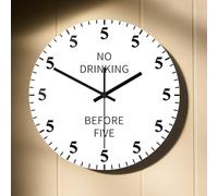 Timethink 15 Inch No Drinking Before Five Wall Clock, Its Five O'clock Somewhere Clock Funny Joke Pranks Alcohol Sign Drinking Wall Clock Battery Silent Movement for Home Bar Pub Kitchen Dinning Room