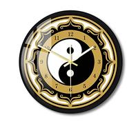 Timethink Yin Yang Symbol Modern Wall Clock with Metal Frame, Chinese Philosophy Taoist Amulet Wall Art Spirituality Home Decor Silent Movement Battery Operated Metal Frame Wall Clock for Living Room