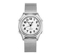 TIMEURE TU-0901 Women's Talking Watch, Radio-Controlled Clocks, Voice Prompt of Time/Date/Alarm, Hourly Chime - No Charging Required, No App, Ideal for Elderly/Visually Impaired People, silver