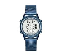 TIMEURE Women's Step Counter Pedometer Watch Crystal Stone, No App, No Charging Needed for Step, Calorie, Distance Tracking, Alarm, Countdown Timer, TU-2401 (Crystal Blue)