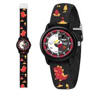 Timever Kids Analog Watches for Girls Boys with Soft Elastic Fabric Band Learning Time Waterproof Watch for Kids Age 3-12 Years Old Gift for Toddler, Black Dinosaur, Modern