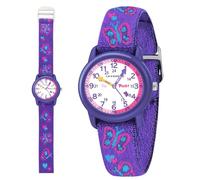Timever Kids Analog Watches for Girls Boys with Soft Elastic Fabric Band Learning Time Waterproof Watch for Kids Age 3-12 Years Old Gift for Toddler, Purple, Butterfly, White, Modern