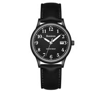 Timever Men's Analogue Quartz Watch with Leather Strap, 3 Hands, Date,3 ATM Waterproof, Big Numbers, Gift Idea for Friends, 06 Black, Strap