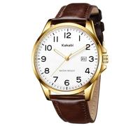 Timever Men's Analogue Quartz Watch with Leather Strap, 3 Hands, Date,3 ATM Waterproof, Big Numbers, Gift Idea for Friends, 01 Brown White, Strap