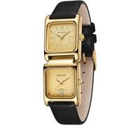 Timever Unisex Leather Strap Watch for Men Women Original Square Retangle Quartz Mens Womens Wrist Watches Couple Gifts Present, PS7601G-BlackGold-P, Japanese