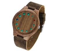 Timever Wooden Watches for Men Handmade Unique Design with Leather Strap, Analog Quartz Mens Watch, Gift for Men, L5501MB-RoundDot-A