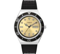 Timex Men's Q Automatic 40 mm Watch - Stainless Steel Synthetic Rubber Strap Champagne Dial Stainless Steel Case TW2W47600