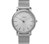 Timex 34 mm Transcend with Crystals 3-Hand Mesh Band Watch Silver One Size