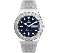 Timex 36 mm Q Timex Stainless Steel Rose Gold Two-Tone Case Silver/Blue/Silver One Size