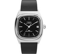 Timex Automatic 1983 E Line Watch Black Leather Band Black Dial 34mm TW2Y07500, black, Dress