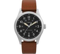 Timex Men's Expedition Field Post Solar 36 mm Watch - Brown Eco-Friendly Leather Strap with Black Dial and Stainless Steel Case TW2V00200