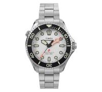 Timex Deepwater Meridian 200 HEV Automatic 44mm Men's Watch - Silver Strap White Dial Silver Case
