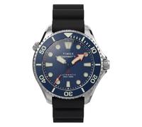 Timex Deepwater Meridian 200 HEV Men's Automatic Watch 44mm Black Strap Blue Dial Silver Case