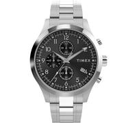 Timex Men's Dress Chronograph 43mm Watch - Silver-Tone Bracelet Black Dial Silver-Tone Case, Silver