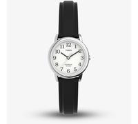 Timex Ladies Silver Colour Bezel Black Leather Strap Watch
