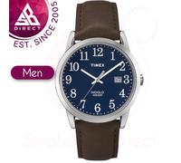 Timex Easy Reader Watch for Men│Gold-Tone Case & Brown Leather Strap│Quick Date