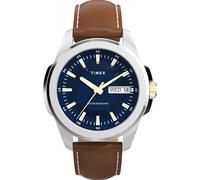 Timex Essex Men's Day Date Watch 45mm Brown Two Piece Blue Dial Silver Case
