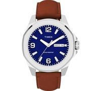 Timex Essex Men's Watch 46mm Brown Strap Blue Dial Silver Case