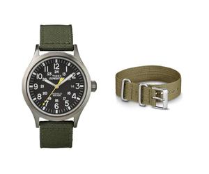 Timex Expedition Scout Men's 40mm Watch T49961 & Unisex 20mm Olive Green Slip-Thru Strap TW7C05700