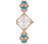 TIMEX Fria Women Round, Cushion, Rectangular, and Rhombus Dial Case 2 Hands Function Rose Gold and Silver Watch, White-Green, Rhombus, Retro