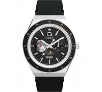 Timex Gents Q Timex NASA Black Dial Black Leather Strap Watch