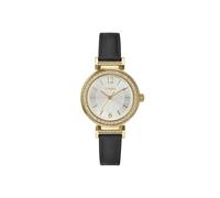 Timex Women's Dress 31mm Watch, Black Leather Strap Silver-Tone Dial Gold-Tone Case