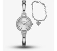 Timex Ladies Aveline Silver Tone Crystal Watch & Heart Bracelet Gift Set TWG067700
