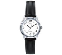 Timex Ladies Silver Colour Bezel Black Leather Strap Watch