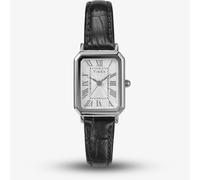 Timex Women's Trend 21 mm Watch, Black Leather Strap White Dial Silver-Tone Case TW2Y00800