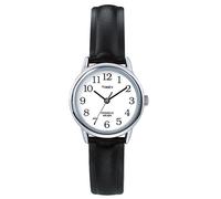 Timex Ladies Silver Colour Bezel Black Leather Strap Watch