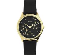 Timex Ladies Starstruck Watch 32mm - Rose Gold Case White Dial with Grey Leather Strap, Black/Gold, Modern
