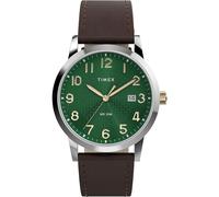 Timex Main Street Men's Watch 38mm Brown Strap Green Dial Silver Case