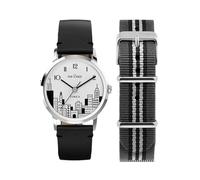 Timex Marlin Hand-Wound New Yorker Watch with NYC Skyline Dial Leather Band with Extra Fabric Strap TWG066100, white, Dress