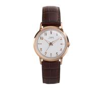 Timex Marlin Unisex Quartz Watch 34mm Brown Two Piece Quick Release Silver Dial Rose Gold IP Case