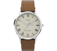 Timex Men's Q 37.5 mm Watch - Black Leather Two-Piece Quick Release Strap Green Dial Stainless Steel Case TW2W44700