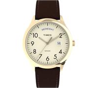 Timex Men s Easy Reader 40 mm Watch Brown Leather Strap Cream Dial Gold Tone