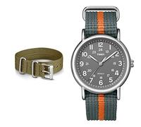 Timex Men's 20 mm Fabric Slip-Thru Single Layer Strap TW7C05700 + Weekender 38 mm Watch T2N649