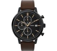 Timex Men's Chicago 45 mm Watch - Brown Leather Strap and Black Dial TW2W13200