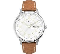 Timex Men's Chicago 45mm TW2V28900VQ Quartz Watch, Brown/White, Brown/White, One Size, 45 mm Chicago Day Date