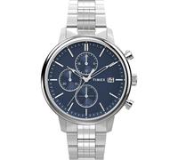 Timex Men's Chicago Day-Date 45mm Watch, Stainless Steel/Silver-Tone/Blue, Classic