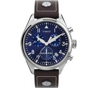 Timex Men's Chronograph 42 mm Watch - Brown Leather Two- Piece Blue Dial Stainless Steel Case TWG030000