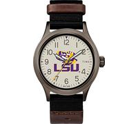 Timex Men's Collegiate Clutch 40mm Watch - Alabama Crimson Tide with Black Fabric & Brown Leather Strap, LSU Tigers