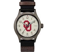 Timex Men's Collegiate Clutch 40mm Watch - Alabama Crimson Tide with Black Fabric & Brown Leather Strap, Oklahoma Sooners