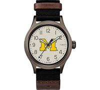 Timex Men's Collegiate Clutch 40mm Watch - Michigan Wolverines with Black Fabric & Brown Leather Strap