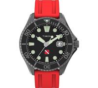 Timex Men's Deep Water Automatic 44 mm Watch - Red Synthetic Rubber Two-Piece Quick Release Strap Black Dial Gunmetal Case TW2W21000
