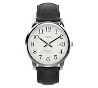 Timex Men's Easy Reader 35 mm Watch, Black Leather Strap White Dial Silver-Tone Case TW2W95400