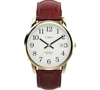 Timex Men's Easy Reader 35 mm Watch, Brown Leather Strap White Dial Gold-Tone Case TW2W95500