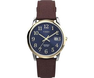 Timex Men's Easy Reader 35mm Watch, Brown Leather Strap Blue Dial Silver-Tone Case